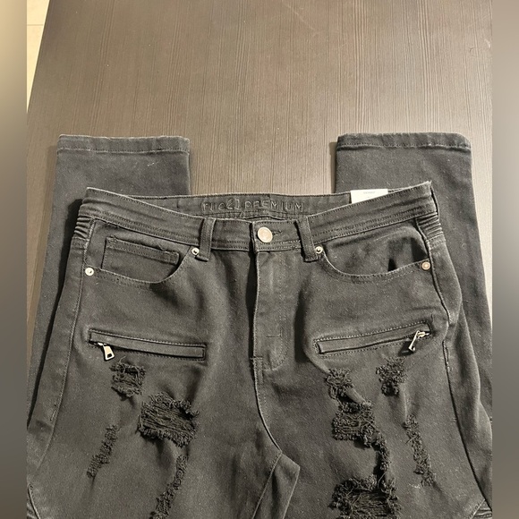 Rue21 Jeans Men’s 32x30 Black Supreme Flex Skinny Distressed Zipper Pockets NEW - Picture 3 of 11